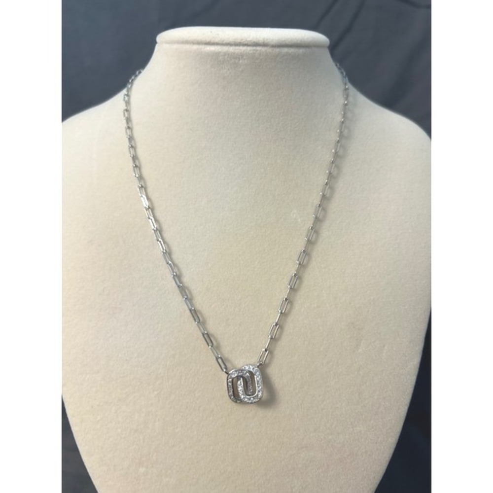 925 Sterling Silver Paperclip Necklace Pave CZ Interlocking Links Silver